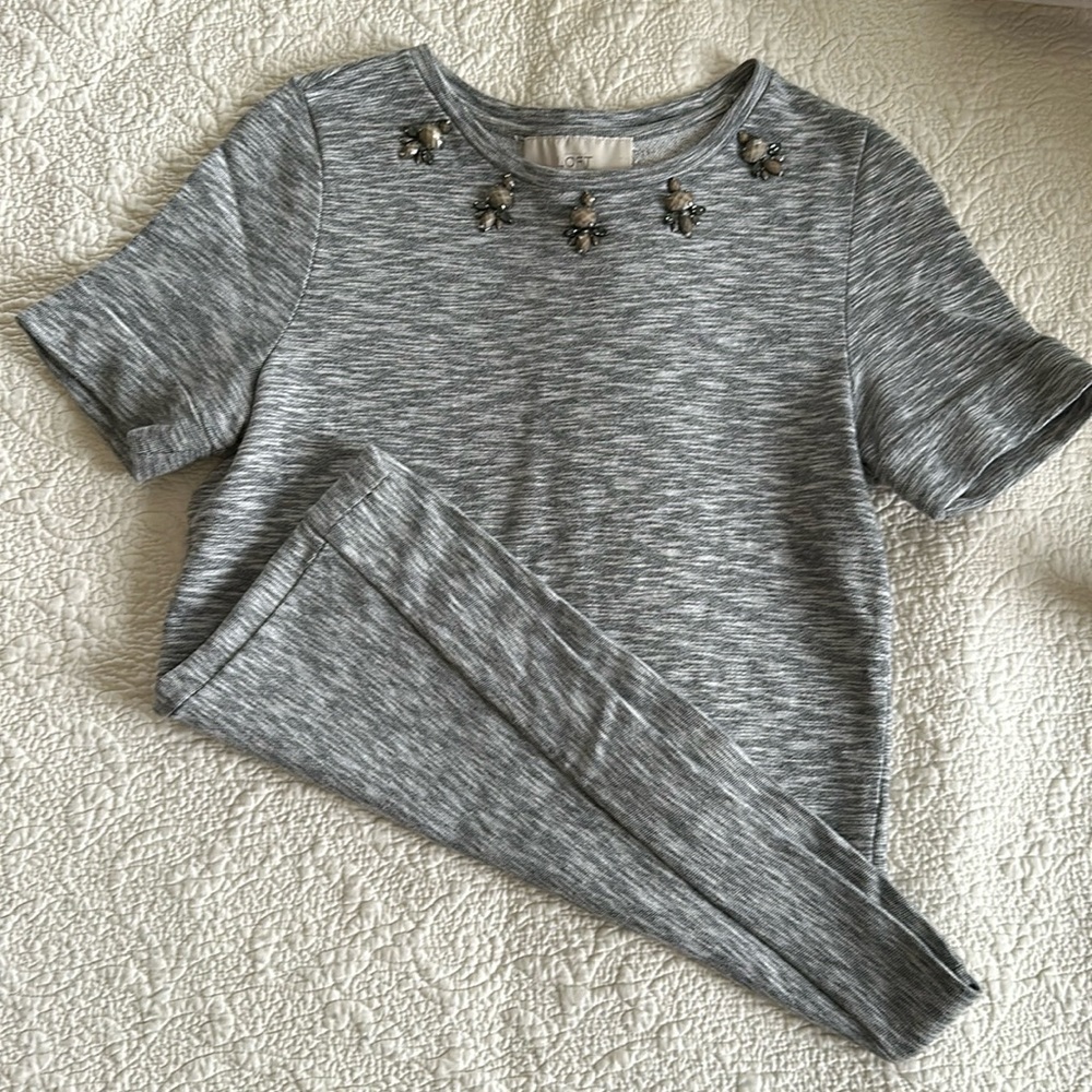 Loft, extra, small, gray sweatshirt, tea with gems
